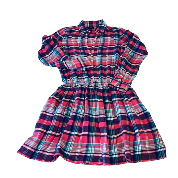 Polo Ralph Lauren hot pink navy plaid flannel long sleeve button up mini dress S - Picture 11 of 12